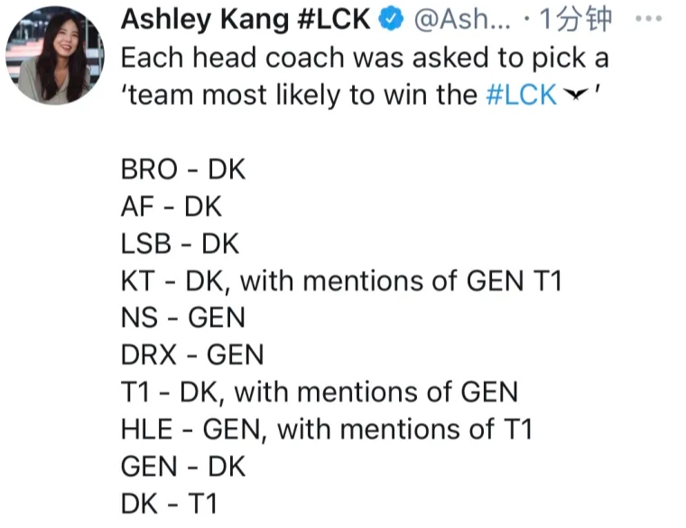 师徒情深LCK各监督预测夏季赛冠军仅Kkoma相信李哥